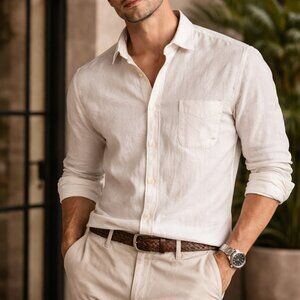 Tommy Bahama Linen Button-Down Shirt – Cream / Off-White – Size L